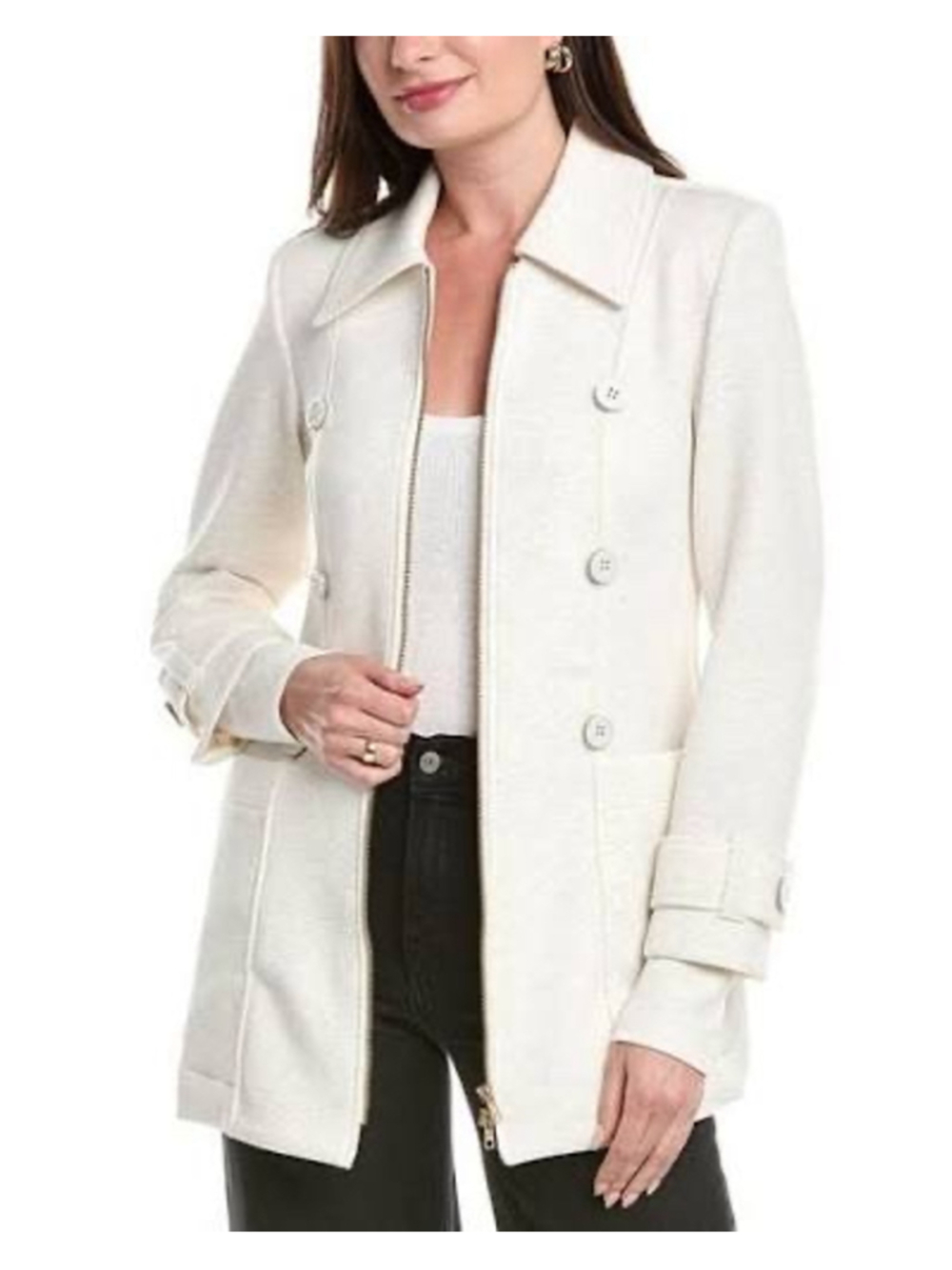 Cabi Headline Topper Pea Coat Size M Beige Zip-Front Jacket